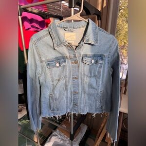 Denim Jacket with Frayed Hem